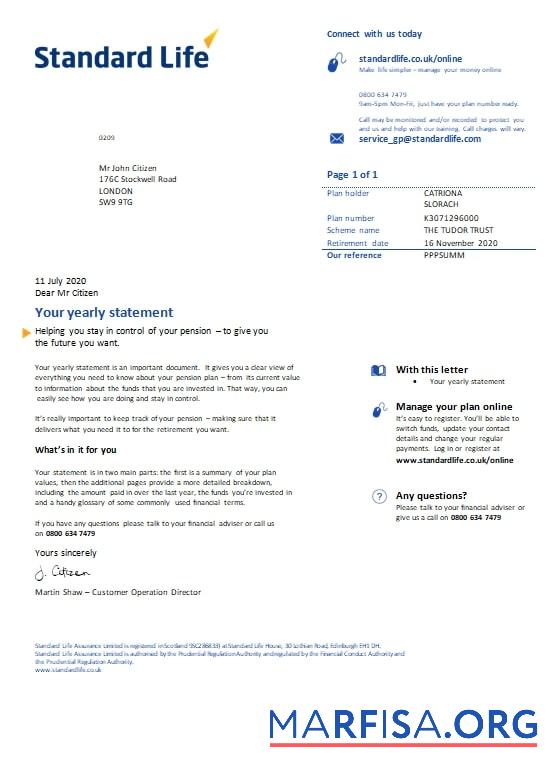 Downloadable United Kingdom Standard Life utility bill template in Word and PDF format